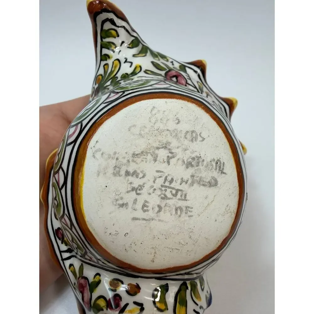 Italian Pottery Cornucopia Vase Hand Painted Ceramic Floral Italy Signed